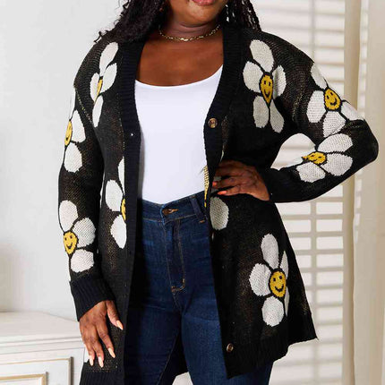 Double Take Floral Button Down Longline Cardigan - Vickie Lynn's