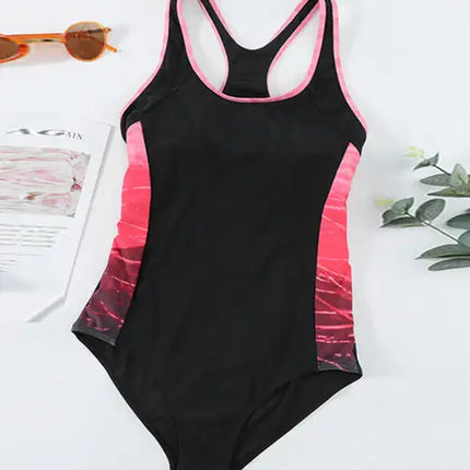 Traje de baño de una pieza con espalda cruzada y abertura en bloques de color 