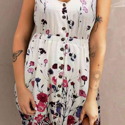 Double Take Scoop Neck Buttoned Sleeveless Magic Dress with Pockets - Vickie Lynn's