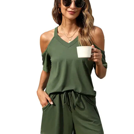 Women's Crew Neck Athleisure Pair Short Sleeve Suit