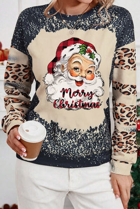 Santa Graphic Leopard Dropped Shoulder Sweatshirt - Vickie Lynn's