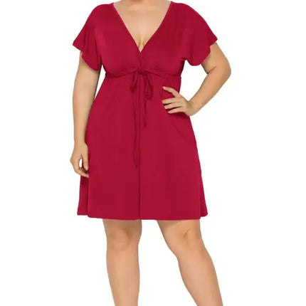 Vestido liso con escote en V profundo para mujer, talla grande 