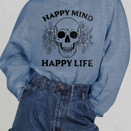 Simply Love Simply Love Full Size HAPPY MIND HAPPY LIFE SKULL Graphic Sweatshirt