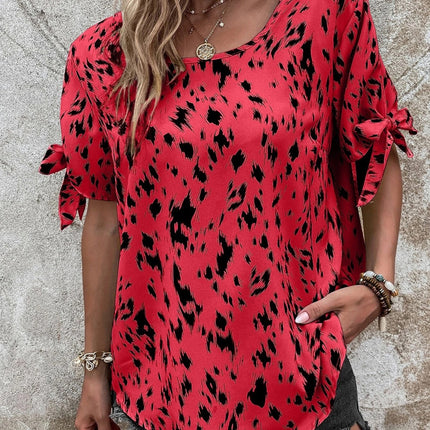 Tied Printed Boat Neck Blouse