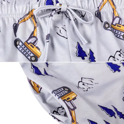 Boy's' Round Neck Cartoon Pattern Short Sleeve Shorts Cotton Pajamas Set