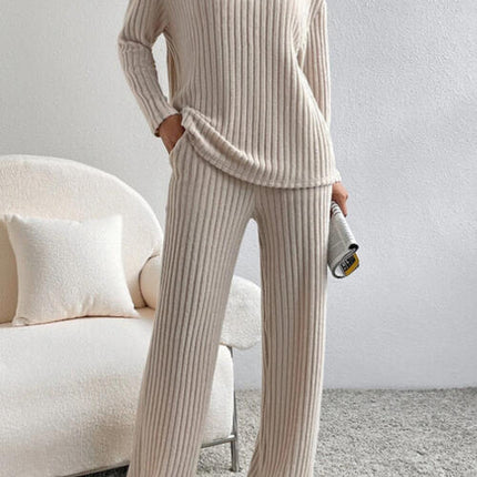 Ribbed V-Neck Top and Pants Set
