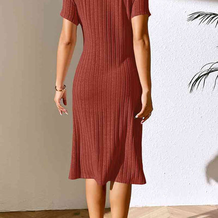 Ribbed Asymmetrical Neck Short Sleeve Dress
