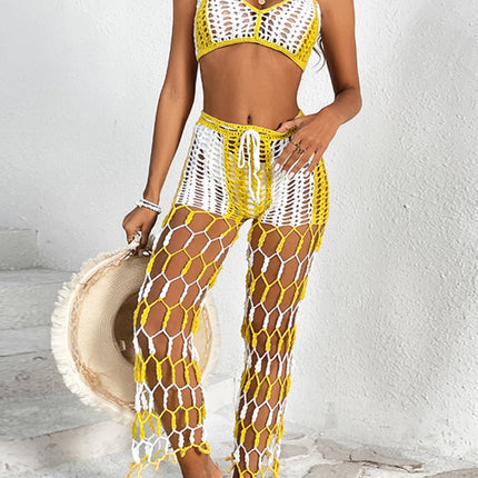 Cutout Halter Neck Top and Pants Two-Piece Swim Set