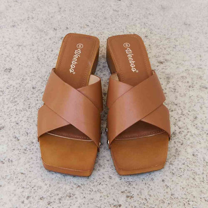 Weeboo Step Into Summer Criss Cross Wooden Clog Mule in Brown