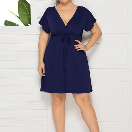 Vestido liso con escote en V profundo para mujer, talla grande 