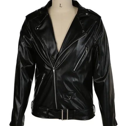 European And American Men's Turtleneck Leather Jacket Plus Size Slim Motorcycle Leather Jacket