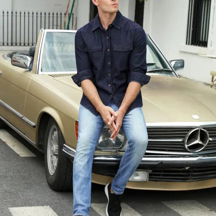 Camisa vaquera de manga larga informal a la moda para hombre 