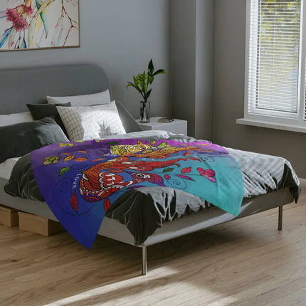 Uniquely You Velveteen Throw Blanket, Multicolor Wild Peacocks Print, v2