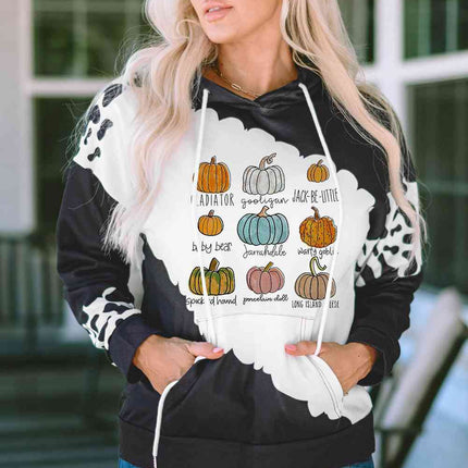 Pumpkin Graphic Drawstring Hoodie with Pocket