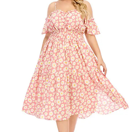 Vestido floral con hombros descubiertos y talla grande para mujer 