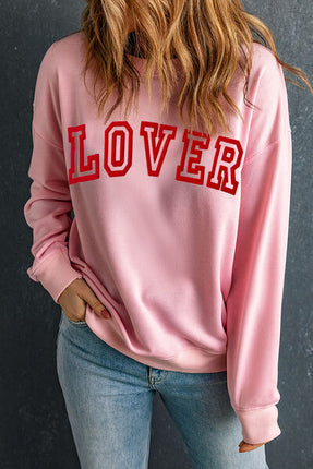 LOVER Round Neck Dropped Shoulder Sweatshirt - Vickie Lynn's