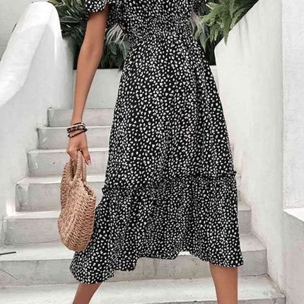 Leopard Print Short Sleeve Midi Dress