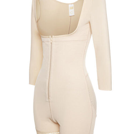 Full Size Zip Up Lace Detail Long Sleeve Shapewear