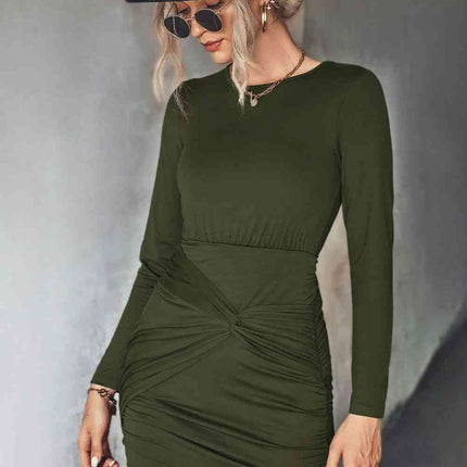 Twist Front Ruched Long Sleeve Mini Dress