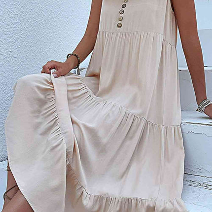 Decorative Button Sleeveless Tiered Dress - Vickie Lynn's