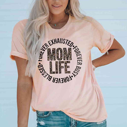 MOM LIFE Leopard Graphic Cuffed Tee