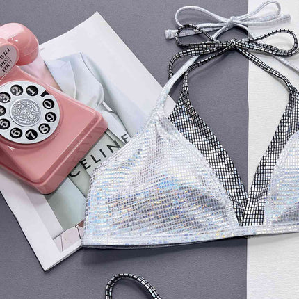 Faux Layered Halter Neck Two-Piece Bikini Set