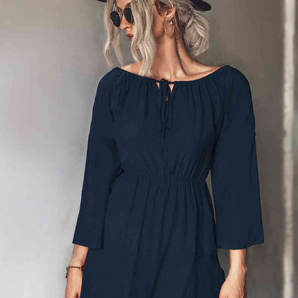 Tie Neck Flare Sleeve Mini Dress