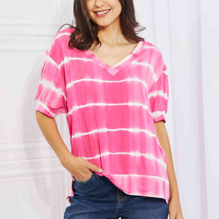 Yelete Full Size Oversized Fit V-Neck Striped Top