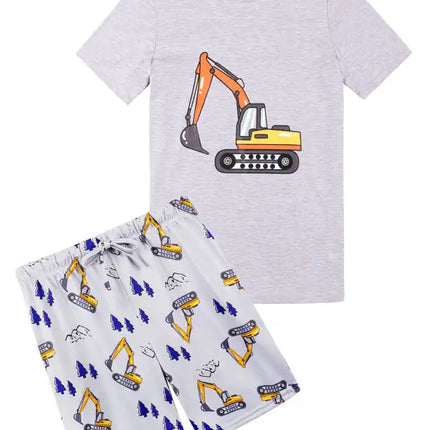 Boy's' Round Neck Cartoon Pattern Short Sleeve Shorts Cotton Pajamas Set