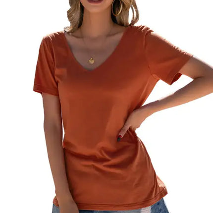 Women's Lace Stitching V-Neck Short Sleeve T-Shirt Open Back Small Sexy Top