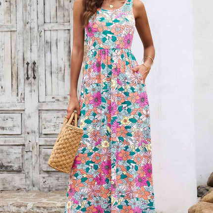 Round Neck Sleeveless Maxi Dress with Pockets