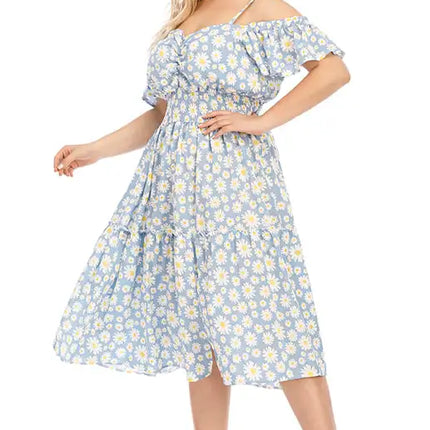 Vestido floral con hombros descubiertos y talla grande para mujer 