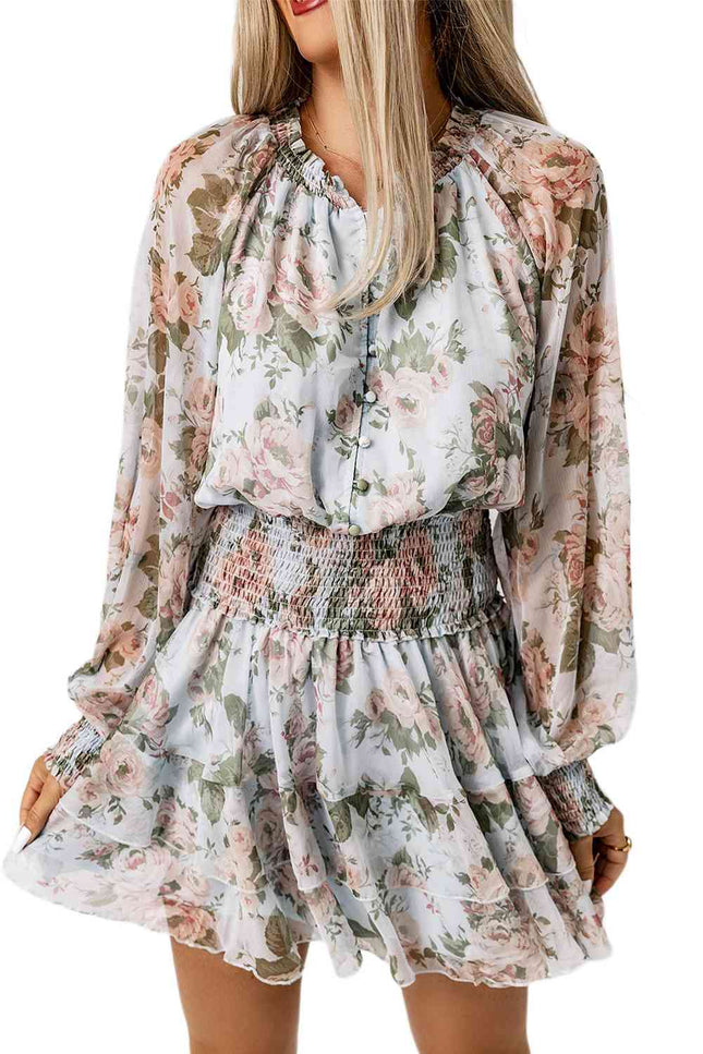 Floral Smocked Waist Layered Mini Dress