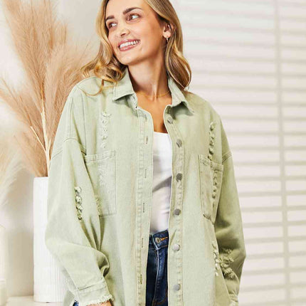 Distressed Raw Hem Denim Jacket