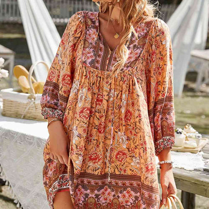 Bohemian Tie Neck Balloon Sleeve Dress