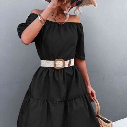 Square Neck Short Sleeve Mini Dress