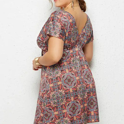 Women's Plus Size Deep V Print Dress