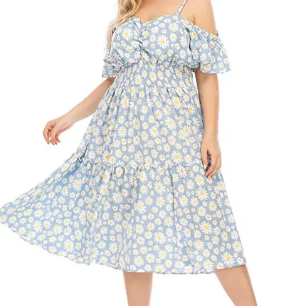 Vestido floral con hombros descubiertos y talla grande para mujer 