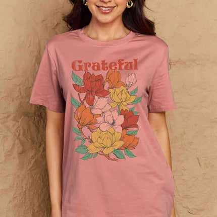 Simply Love Full Size GRATEFUL Flower Graphic Cotton T-Shirt