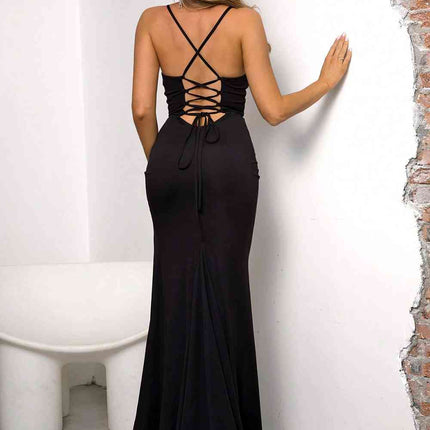 Lace-Up Spaghetti Strap Split Dress