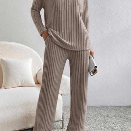 Ribbed V-Neck Top and Pants Set