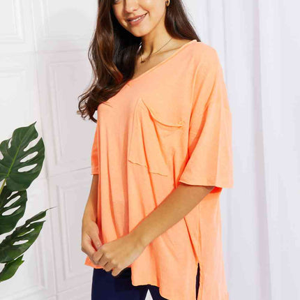 Zenana Neon Lights Full Size Raw Edge Pocket Tee