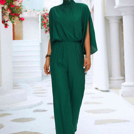Tie Back Mock Neck Split Sleeve Jumpsuit