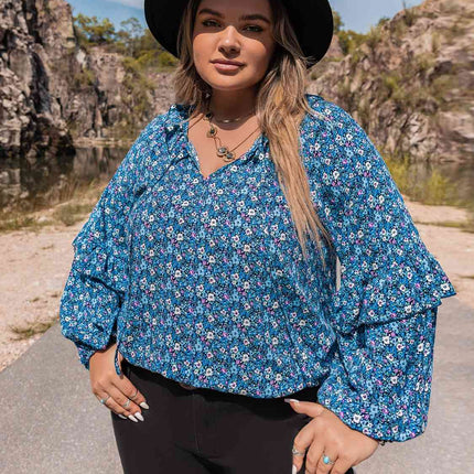 Plus Size Tie Neck Ruffled Blouse