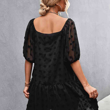 Swiss Dot Square Neck Half Balloon Sleeve Dress
