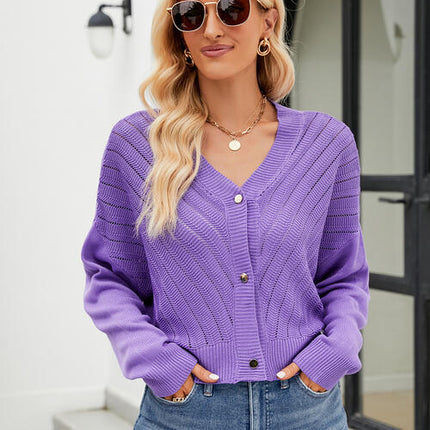 Eyelet Button Front Long Sleeve Cardigan