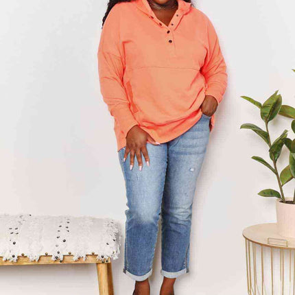 Double Take Quarter-Snap Dropped Shoulder Hoodie - Vickie Lynn's