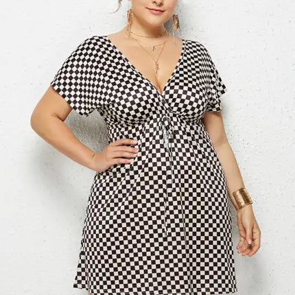 Women's Plus Size Deep V Print Dress