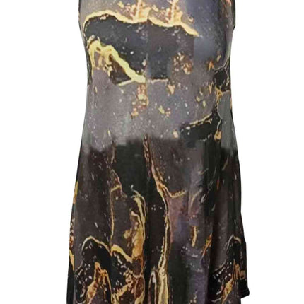 Abstract Print Round Neck Sleeveless Dress with Pockets