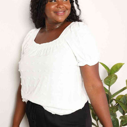 Double Take Swiss Dot Puff Sleeve Square Neck Blouse